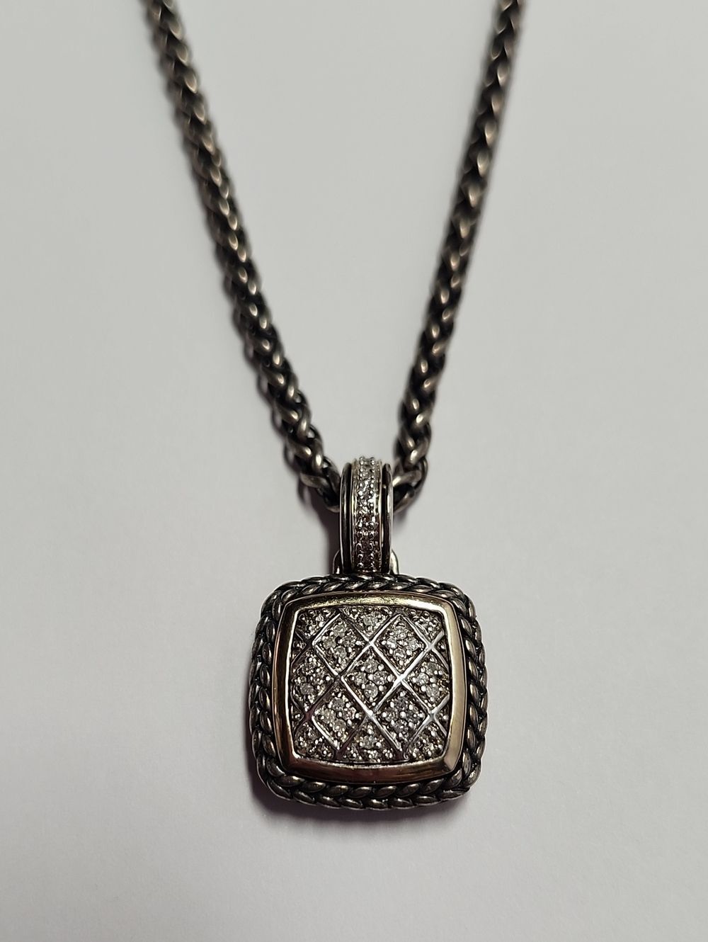 Sterling Silver And 14K Gold Diamond Pendant Necklace